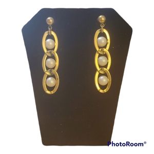 Lot of 3 Pairs of Vintage Gold-Tone and Pearl Earrings, Pierced